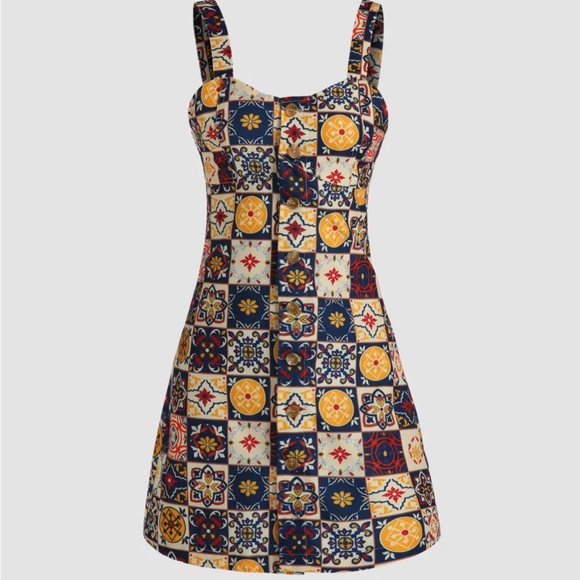 CIDER Retro 60s Patchwork Medallion Print Mod Mini A-Line Jumper Dress S - Picture 11 of 12